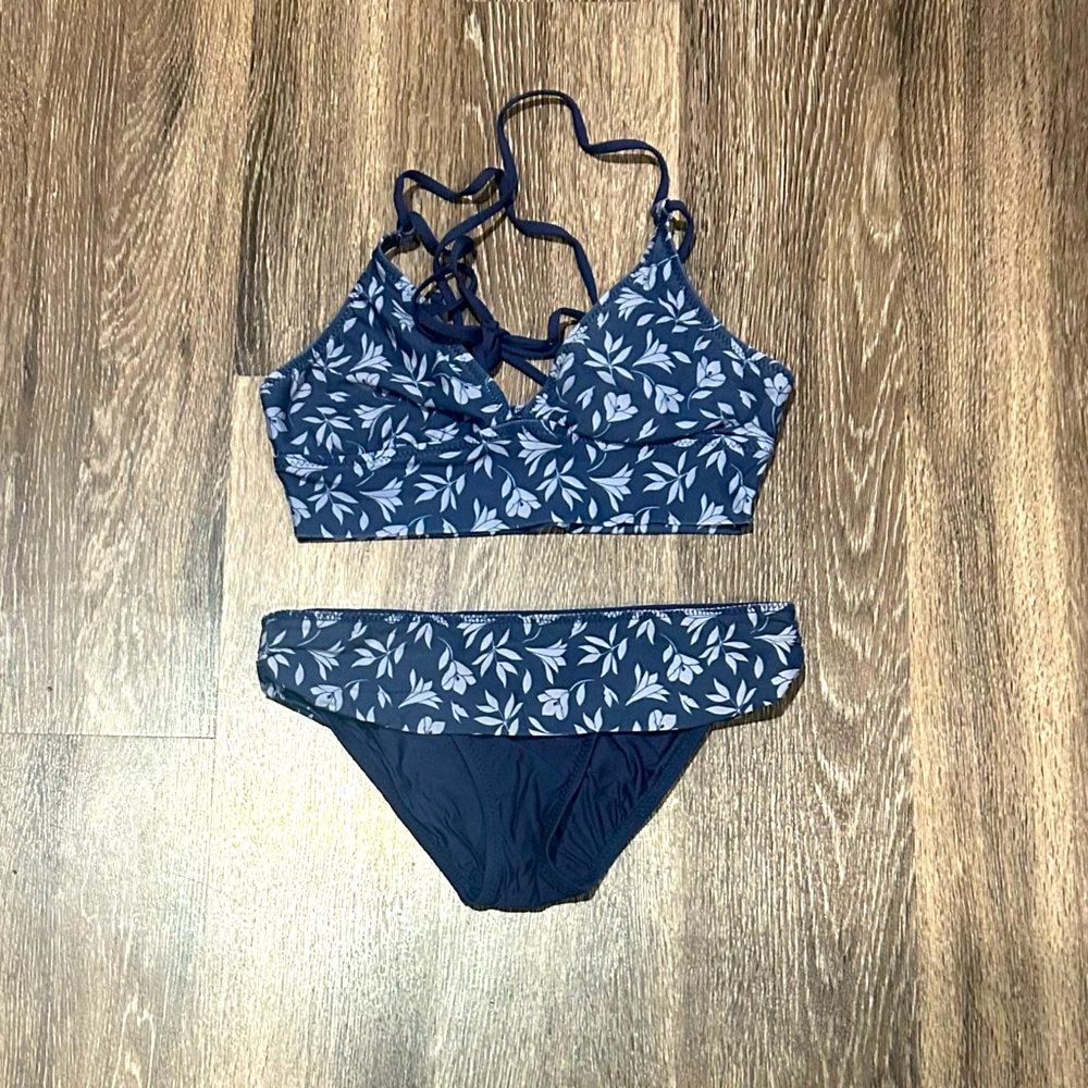 Draper James x HelenJon Navy Leaf Print Bikini